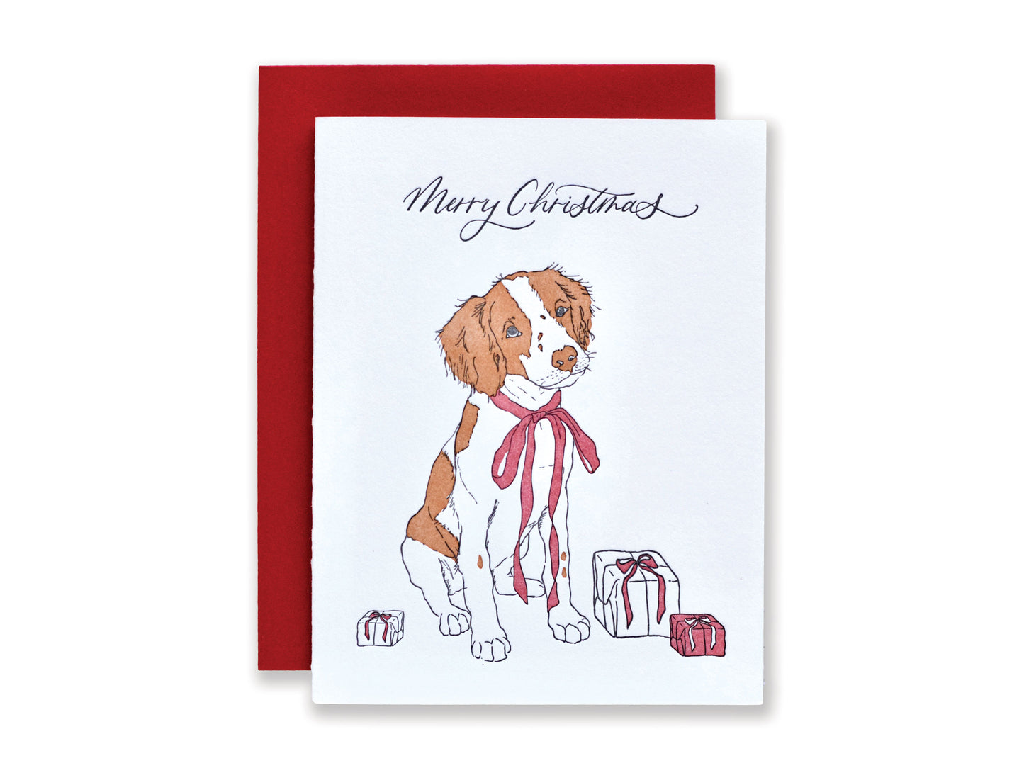 Brittany Spaniel Letterpress Christmas Card