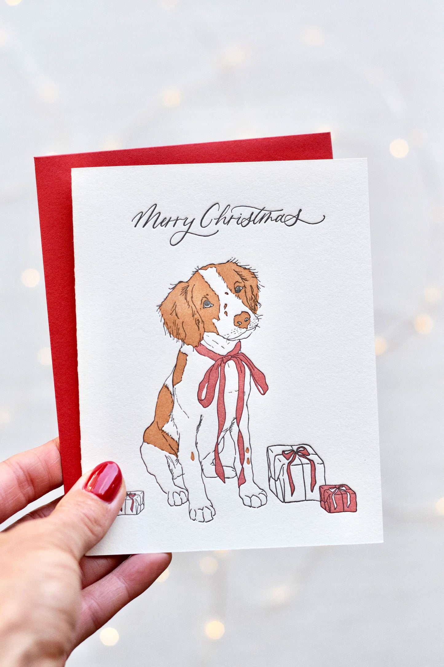 Brittany Spaniel Letterpress Christmas Card