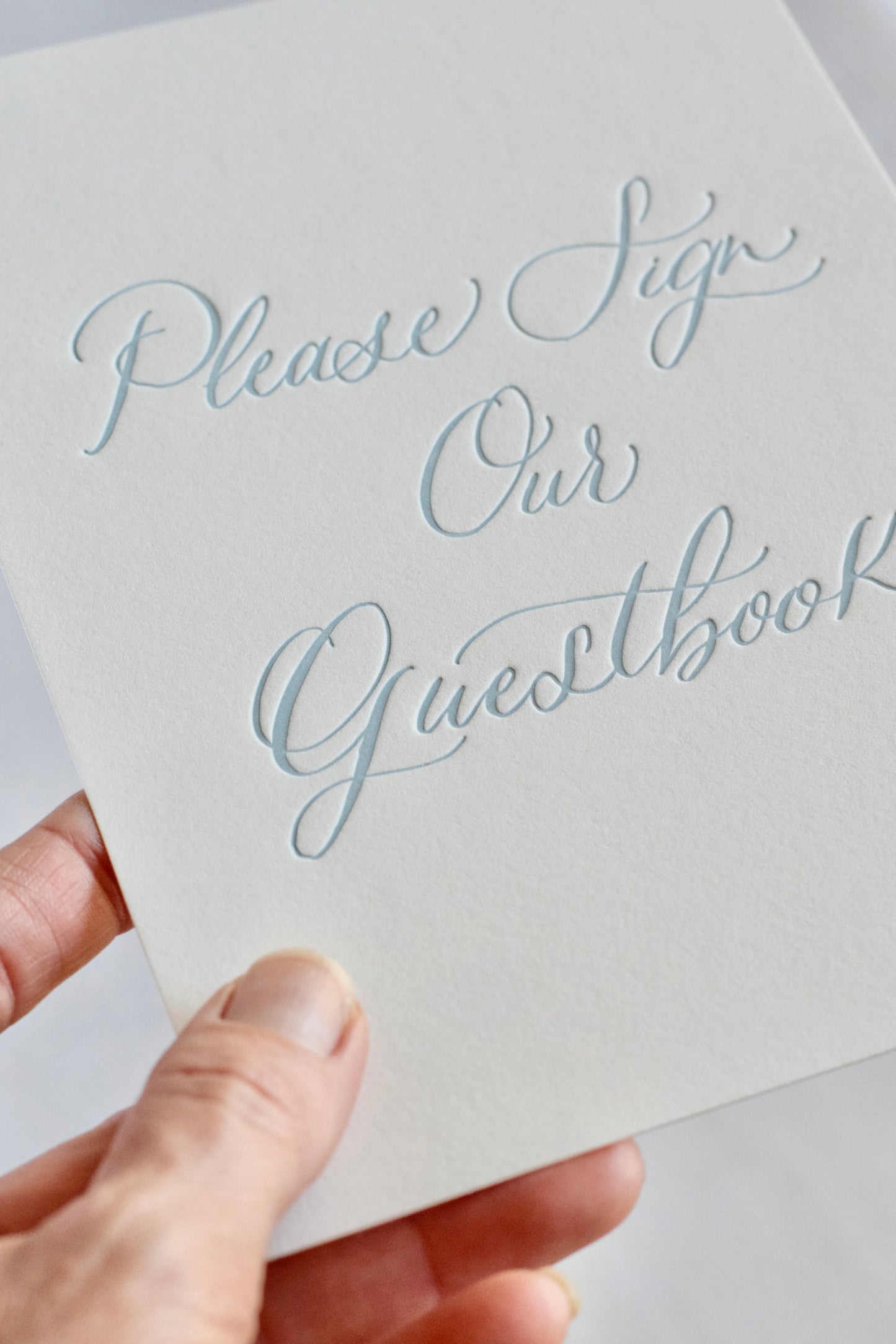 Antique Blue Letterpress 'Guestbook' Sign