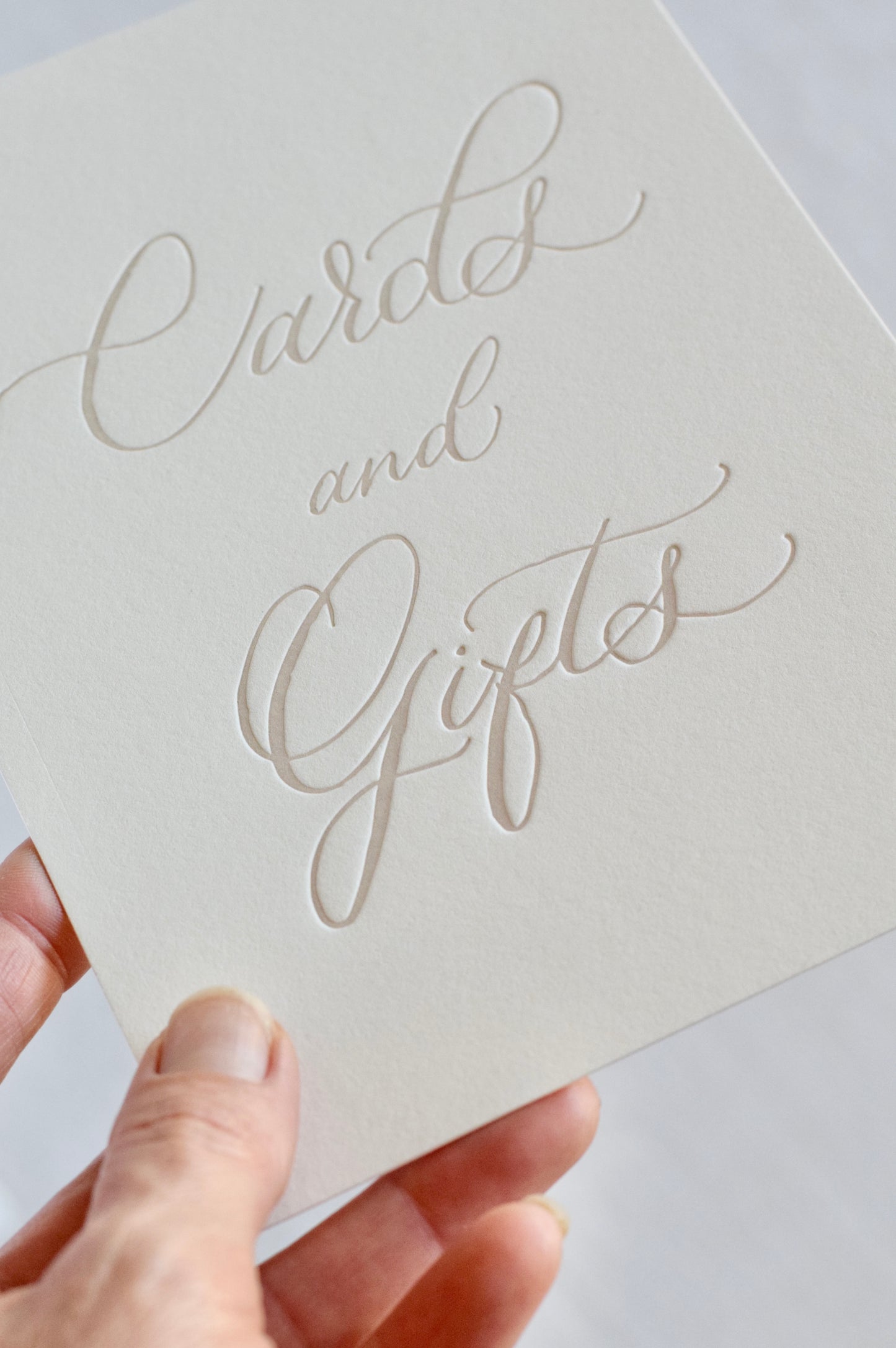 Boho Beige Letterpress 'Cards and Gifts' Sign