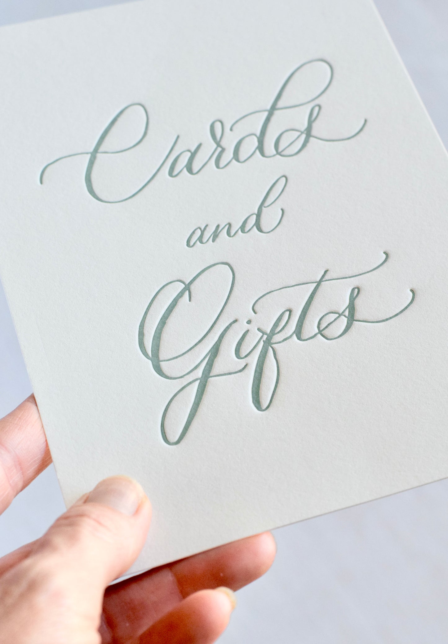Sage Green Letterpress 'Cards and Gifts' Sign