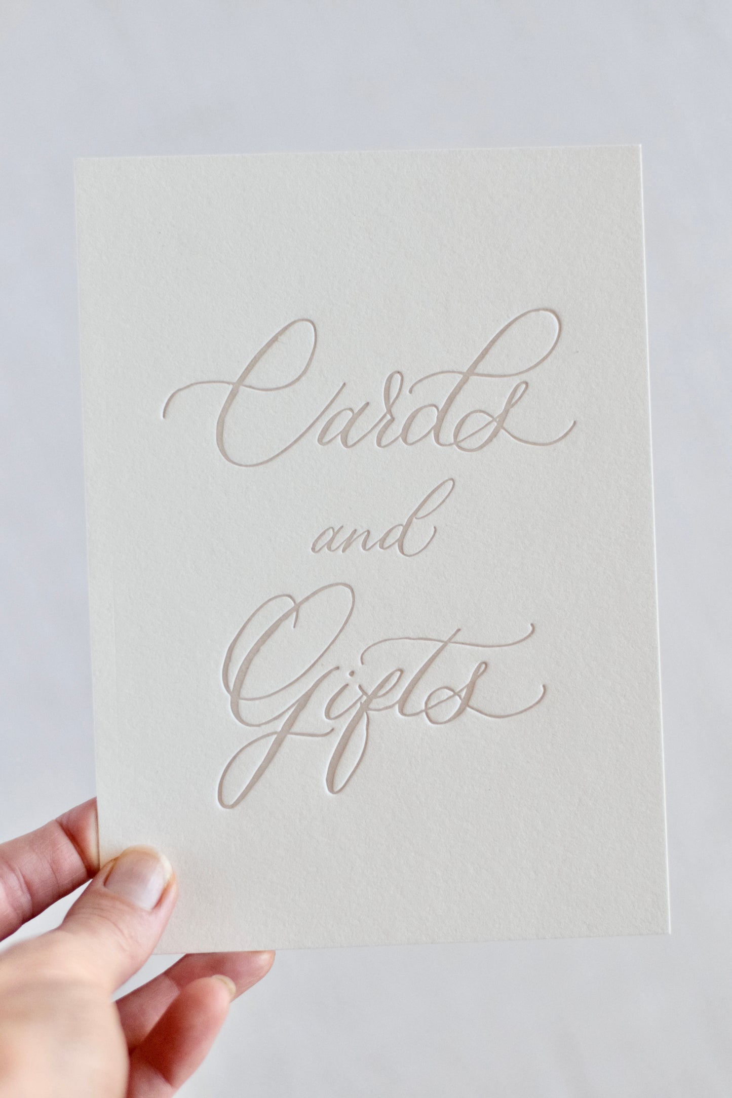 Boho Beige Letterpress 'Cards and Gifts' Sign