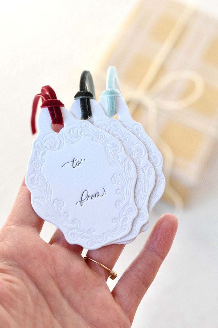 Oval Letterpress Gift Tags | Baroque Vintage Crest
