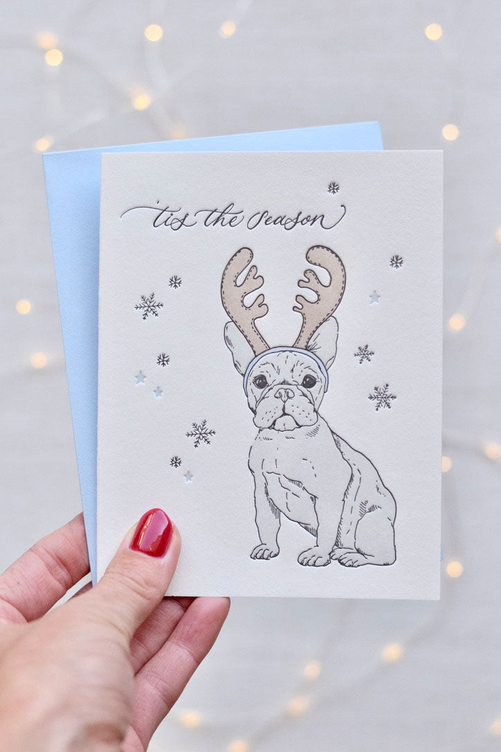 Letterpress Frenchie Christmas Card