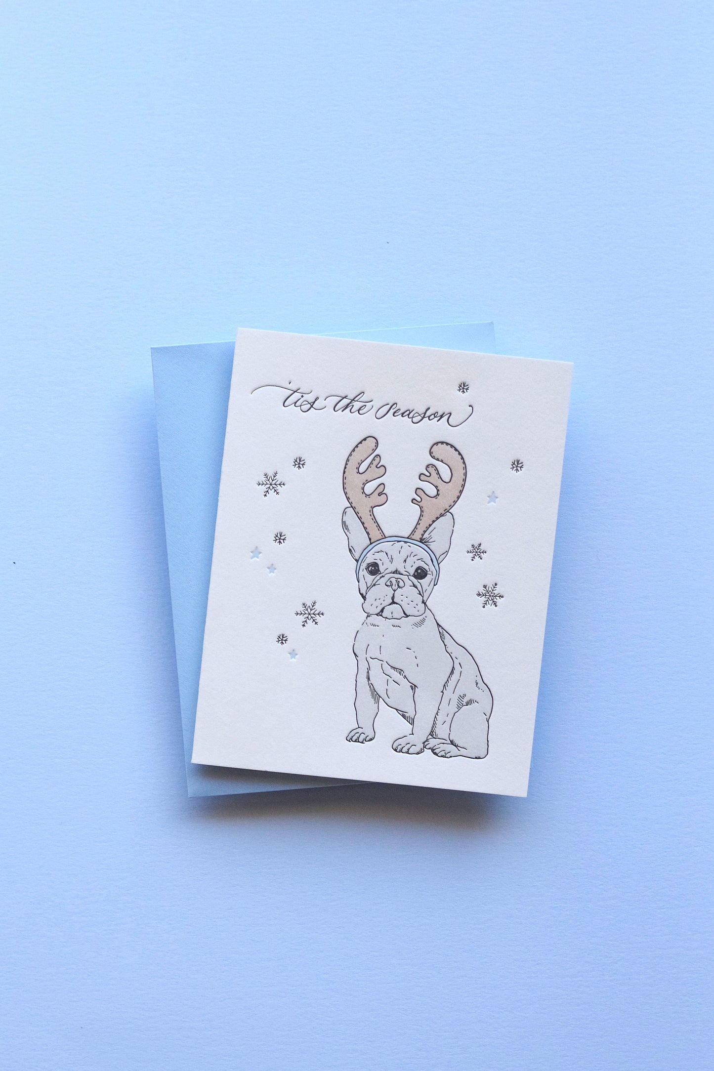 Letterpress Frenchie Christmas Card
