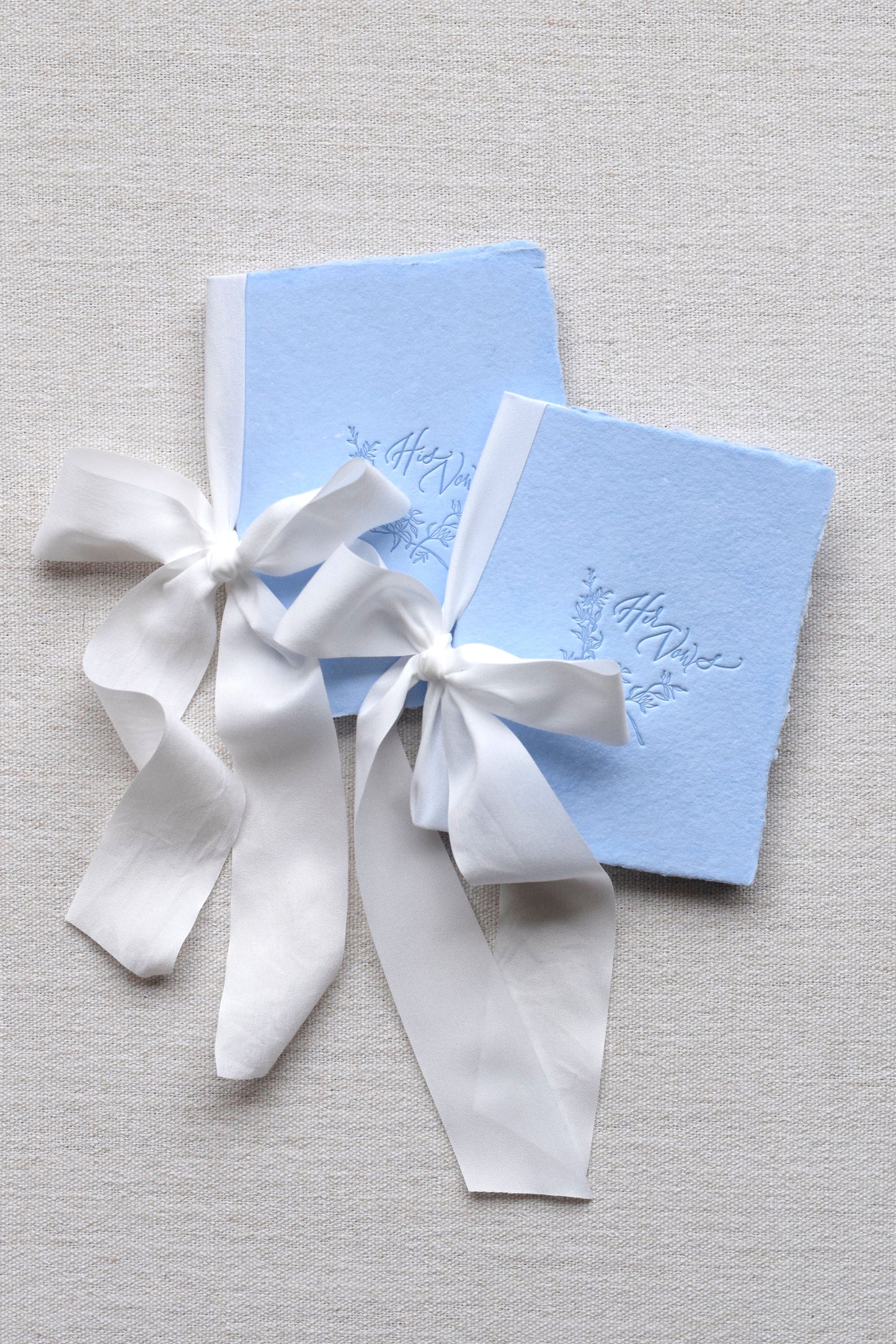Sky Blue and White Letterpress Vow Booklets
