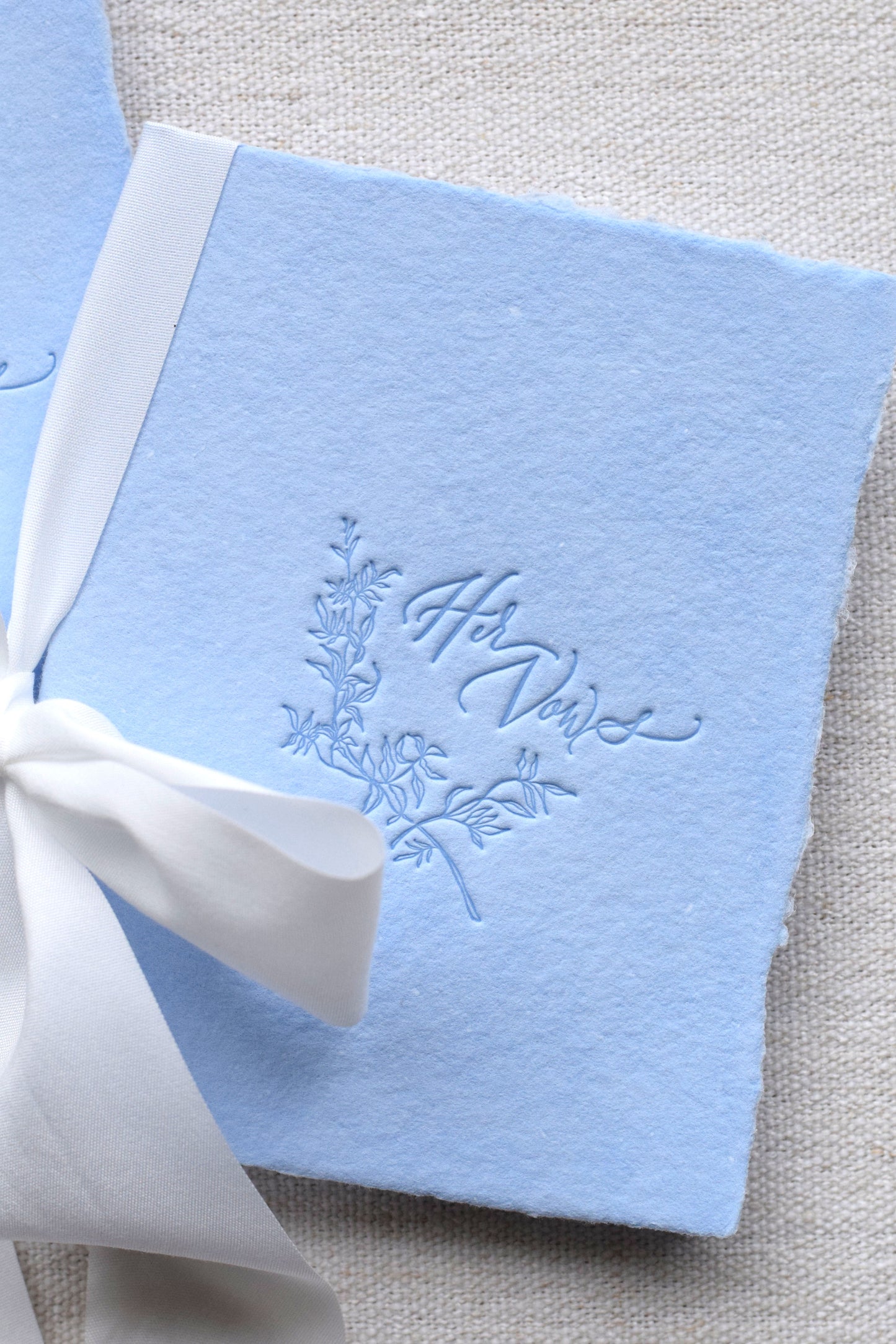 Sky Blue and White Letterpress Vow Booklets