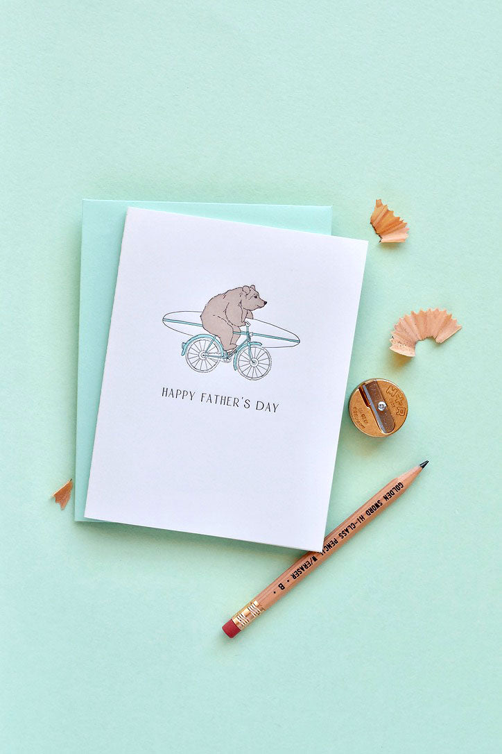 Surfing Papa Bear Letterpress Card