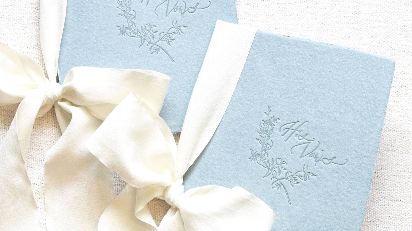 Antique Blue and Ivory Letterpress Vow Booklets