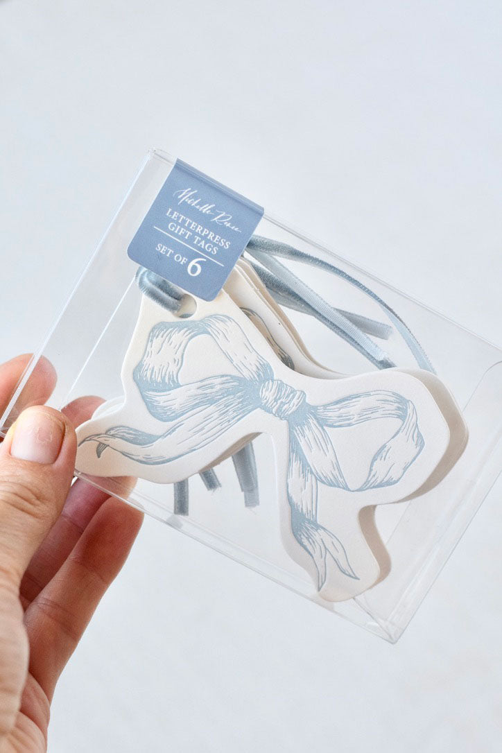 Antique Blue Bow Letterpress Gift Tags | Set of 6