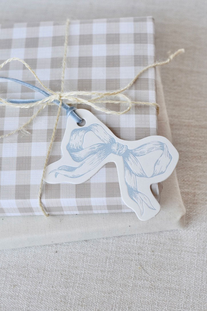 Antique Blue Bow Letterpress Gift Tags | Set of 6