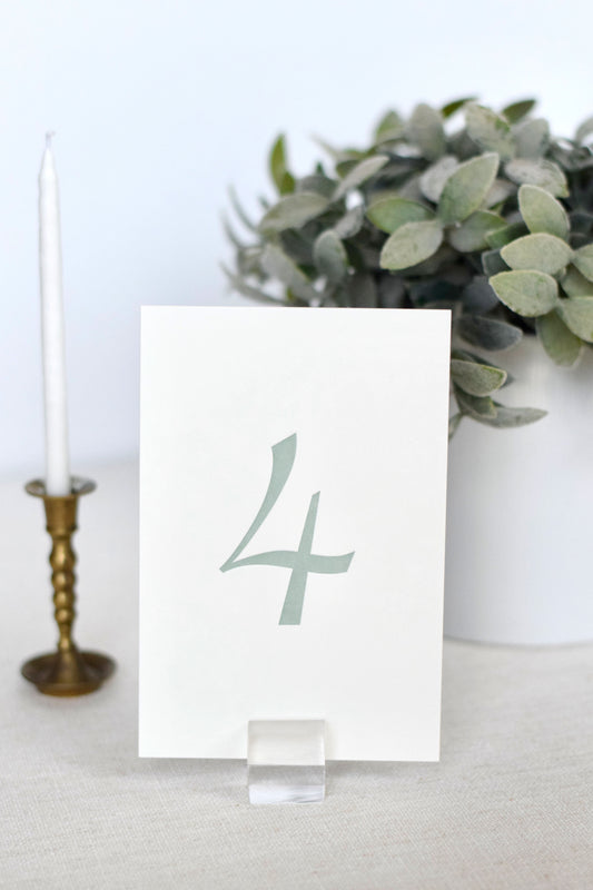 Sage Green Letterpress Table Numbers | Set of 20 or 30 cards