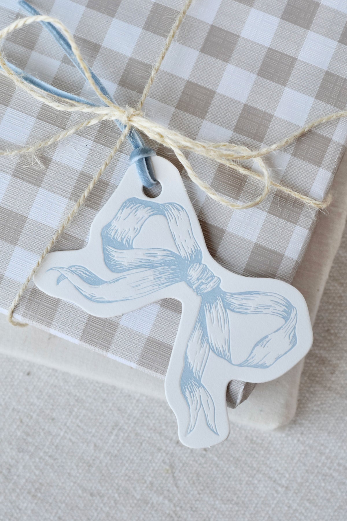 Antique Blue Bow Letterpress Gift Tags | Set of 6