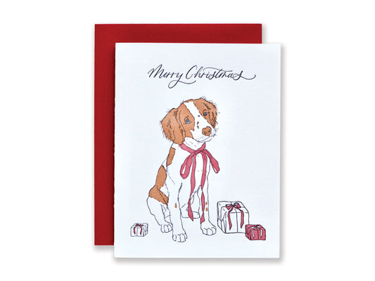 Brittany Spaniel Letterpress Christmas Card