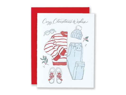 Cozy Christmas Clothes Letterpress Card