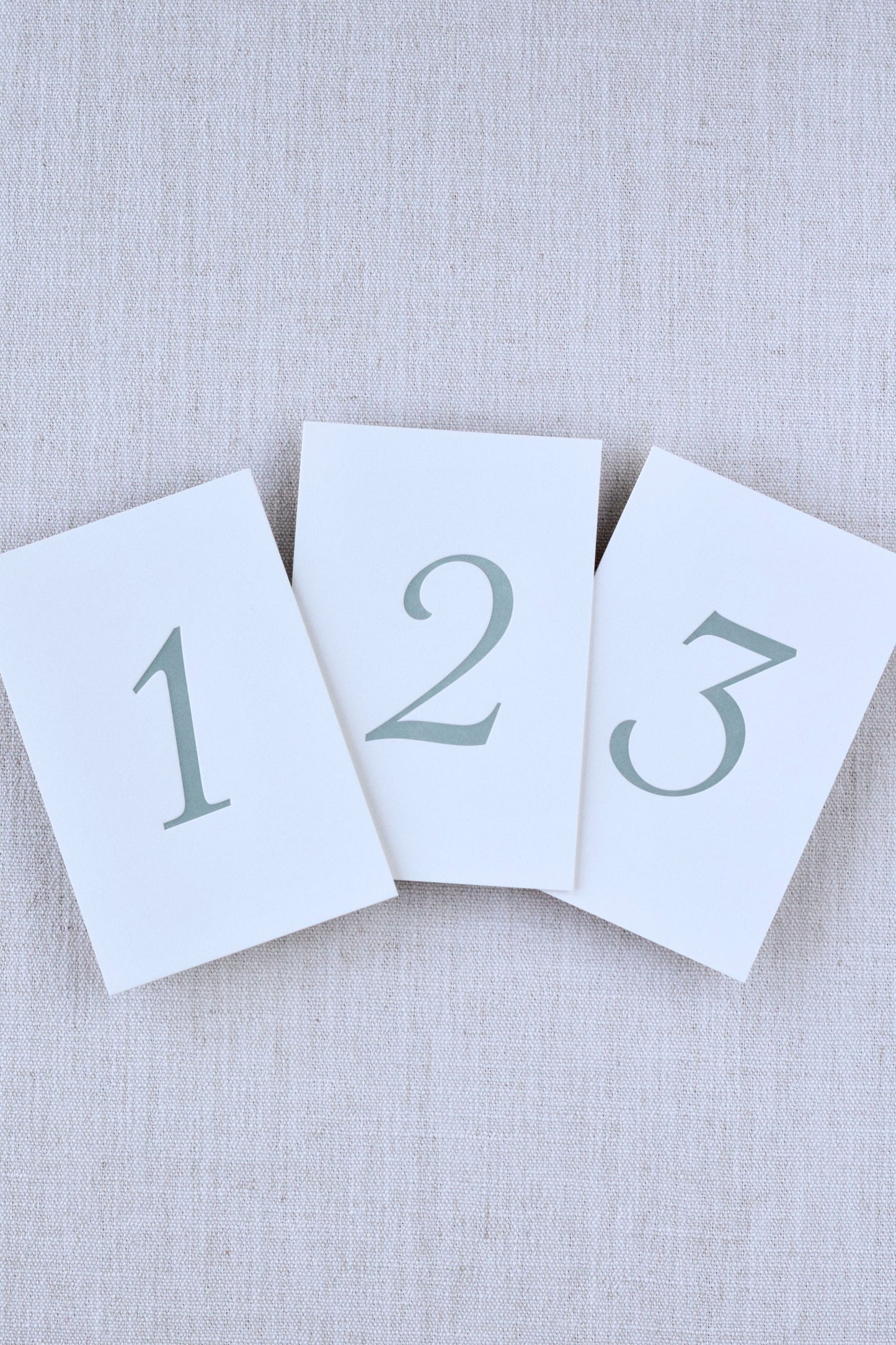 Sage Green Letterpress Table Numbers | Set of 20 or 30 cards