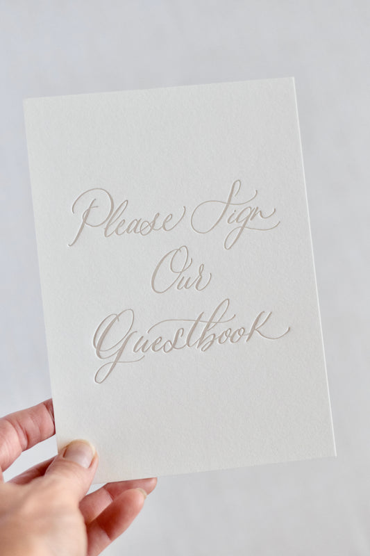 Boho Beige Letterpress 'Guestbook' Sign