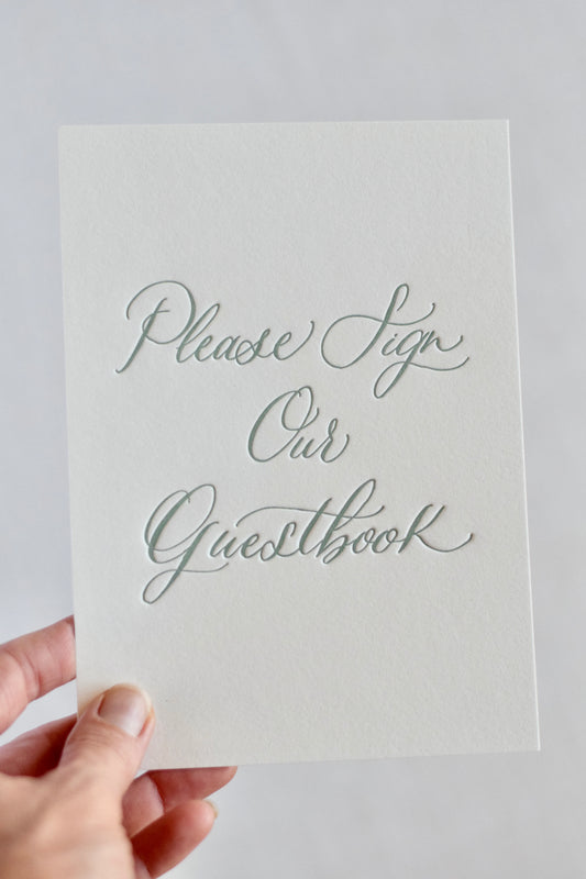 Sage Green Letterpress 'Guestbook' Sign