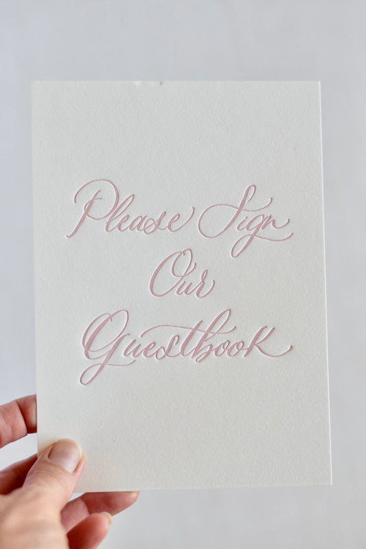 Vintage Blush Letterpress 'Guestbook' Sign