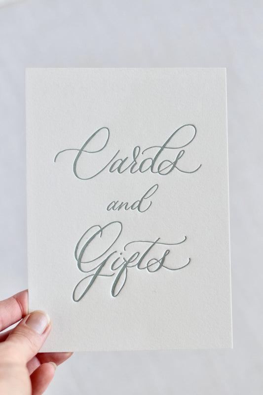 Sage Green Letterpress 'Cards and Gifts' Sign