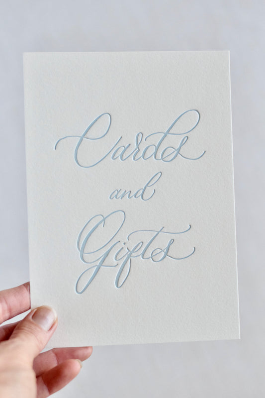 Antique Blue Letterpress 'Cards and Gifts' Sign