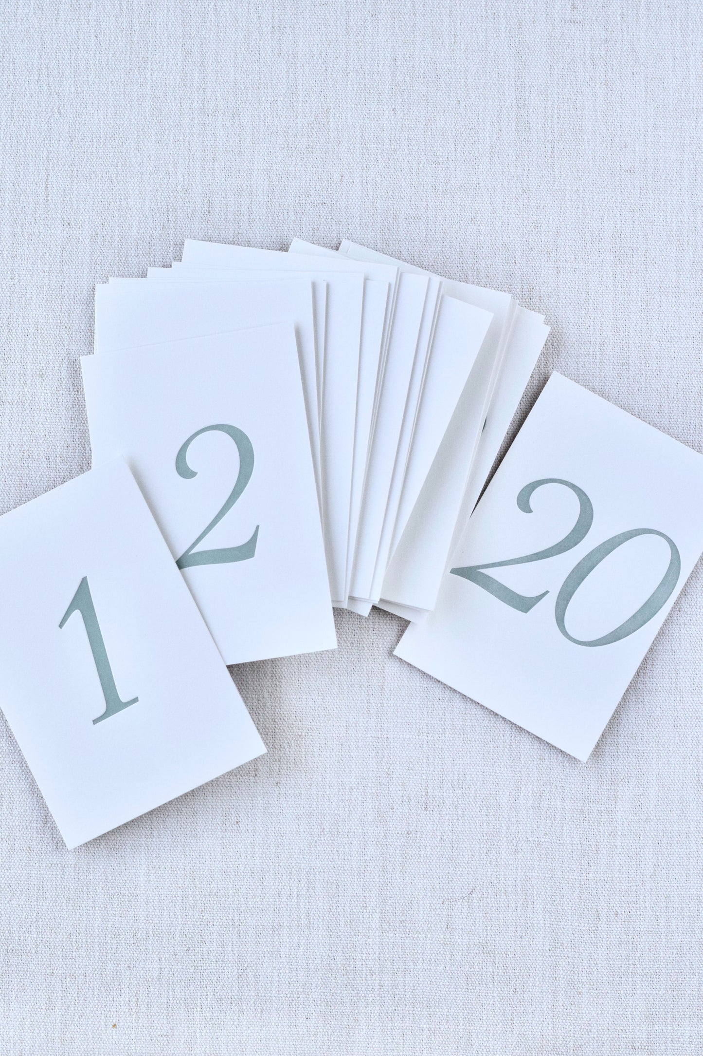 Sage Green Letterpress Table Numbers | Set of 20 or 30 cards