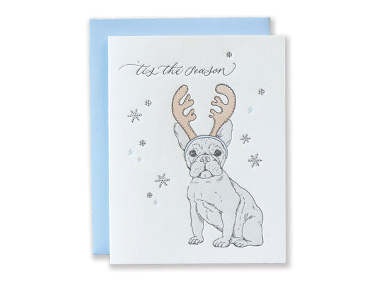 Letterpress Frenchie Christmas Card