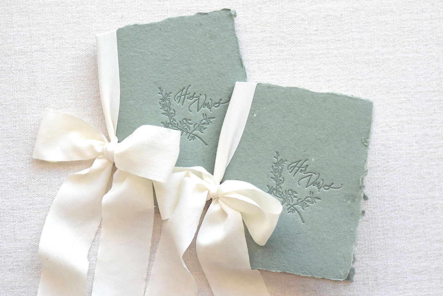 Sage Green and White Letterpress Vow Booklets