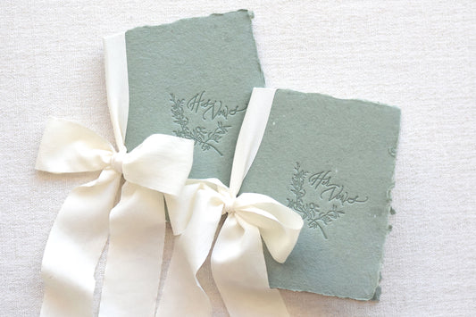 Sage Green and White Letterpress Vow Booklets