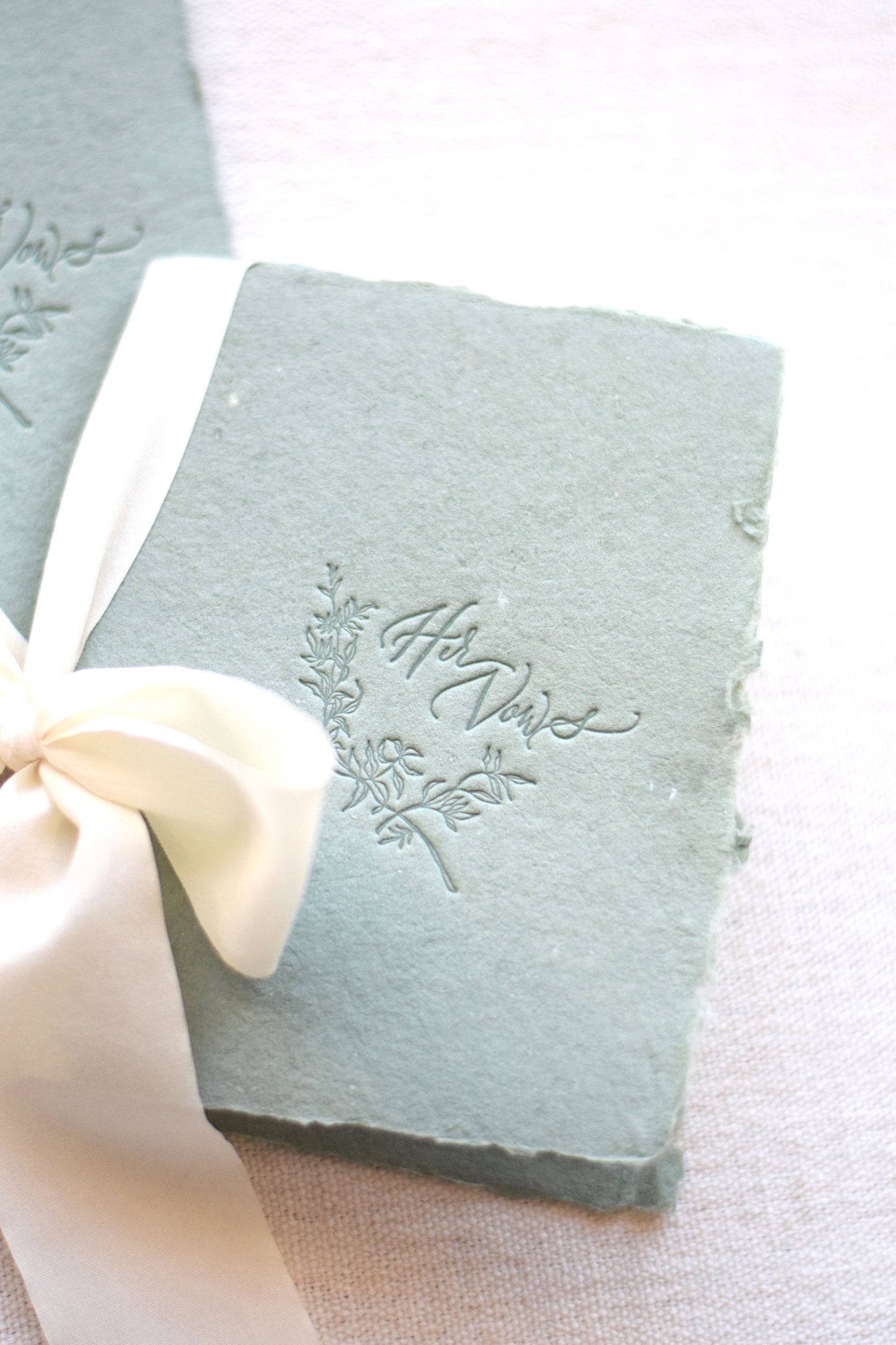 Sage Green and White Letterpress Vow Booklets