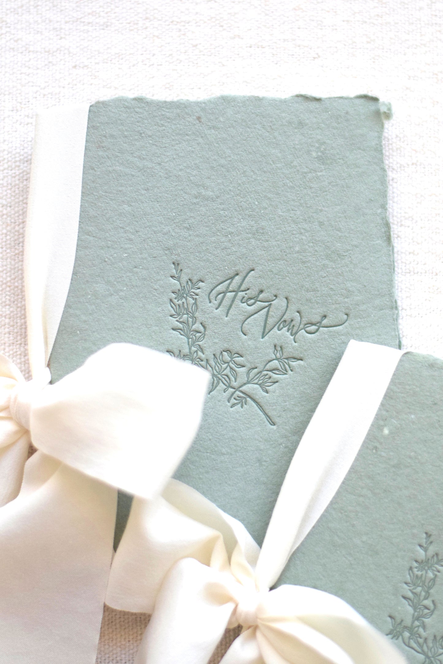Sage Green and White Letterpress Vow Booklets