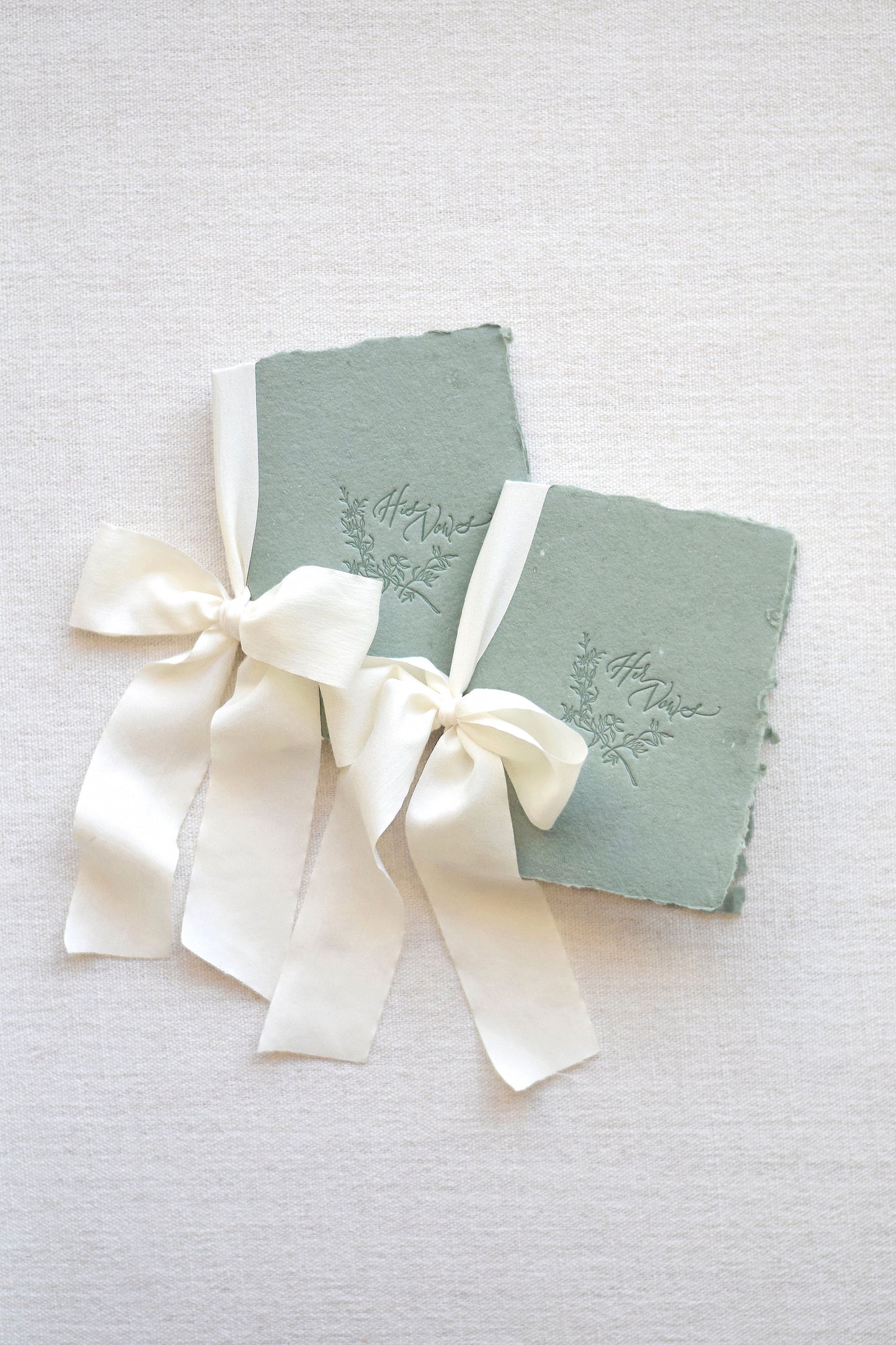 Sage Green and White Letterpress Vow Booklets
